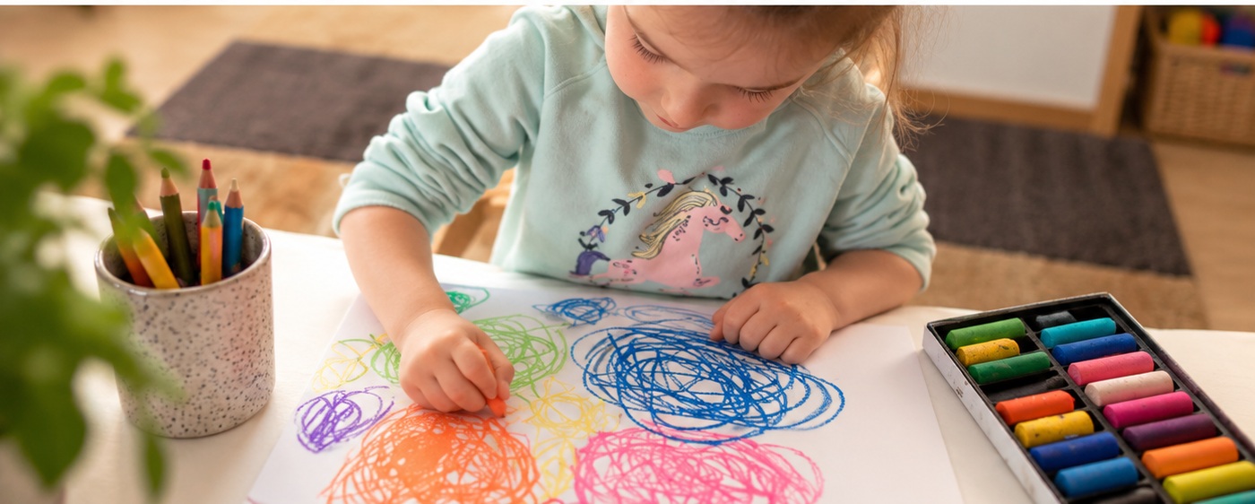 Child drawing with crayons