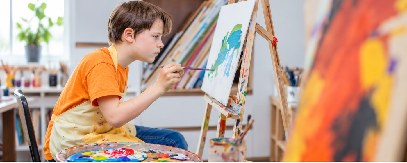 Child painting at an easel